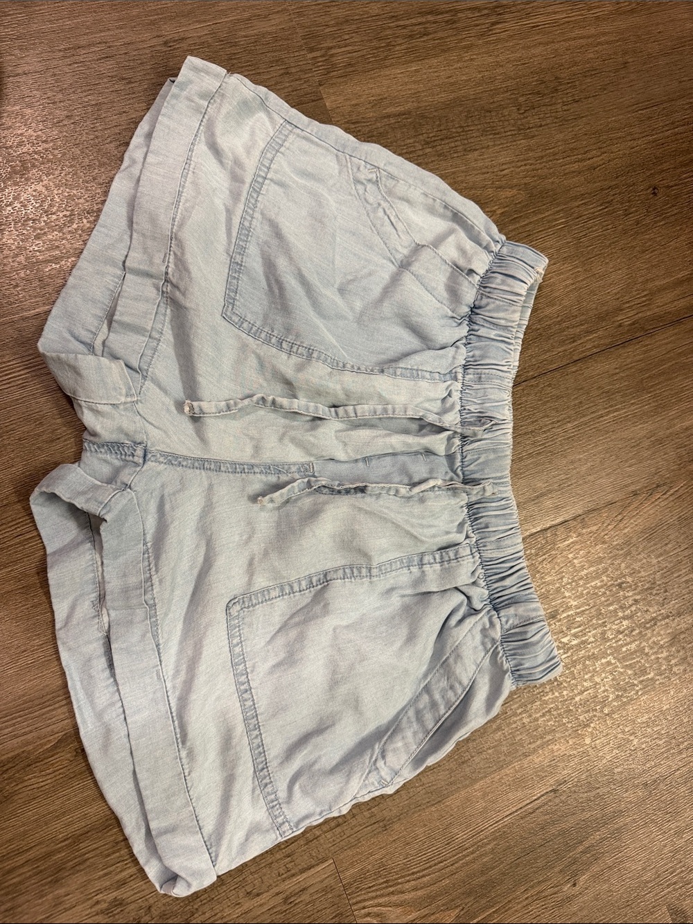 Love Tree Light Blue Drawstring Elastic-Waist Jean Shorts